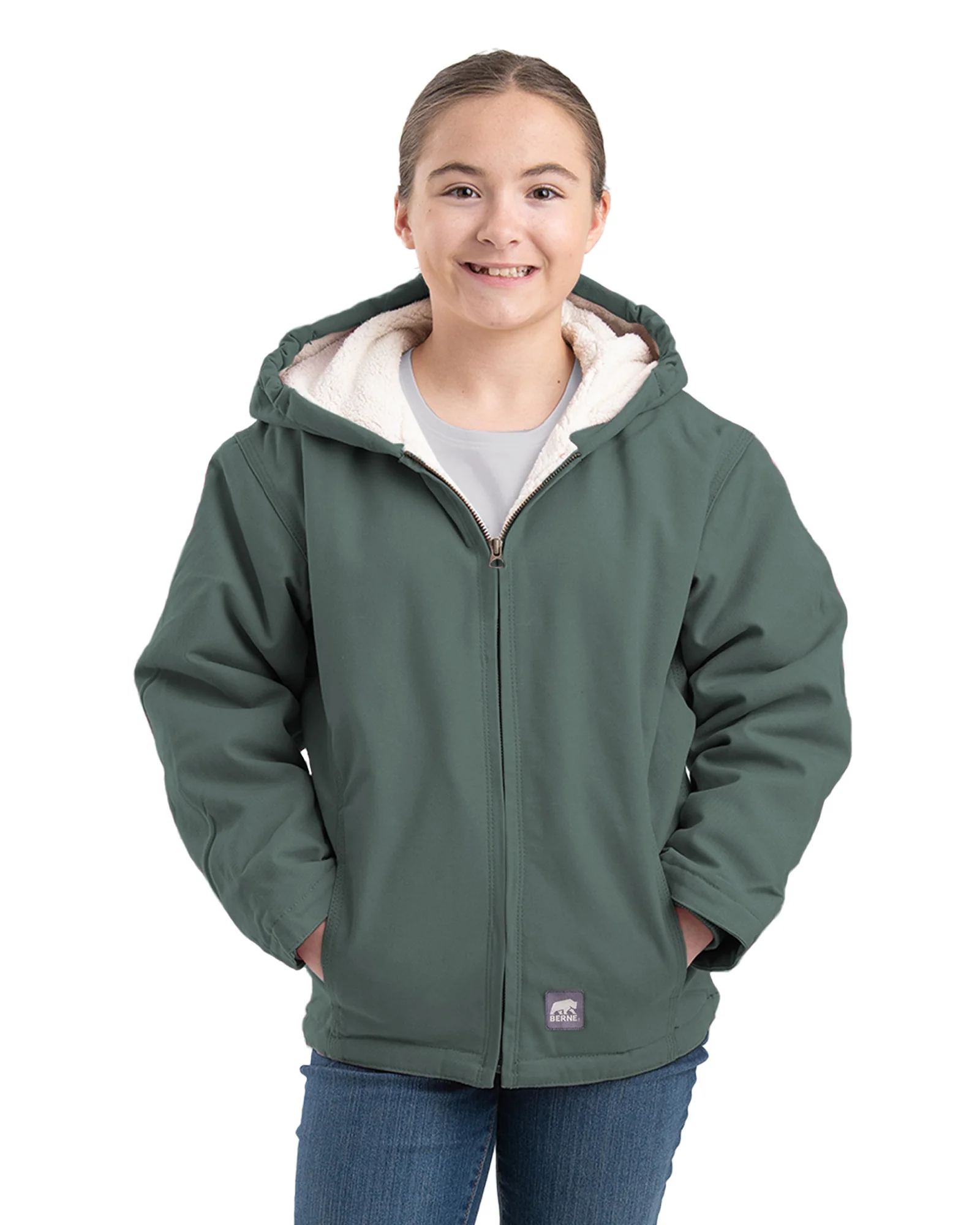 Girls' Sherpa-Lined Softstone Duck Hooded Jacket - Image 4