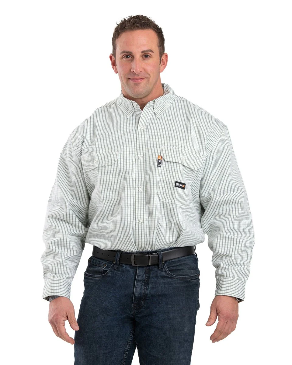 Flame Resistant Button Down Plaid Long Sleeve Work Shirt - Image 4