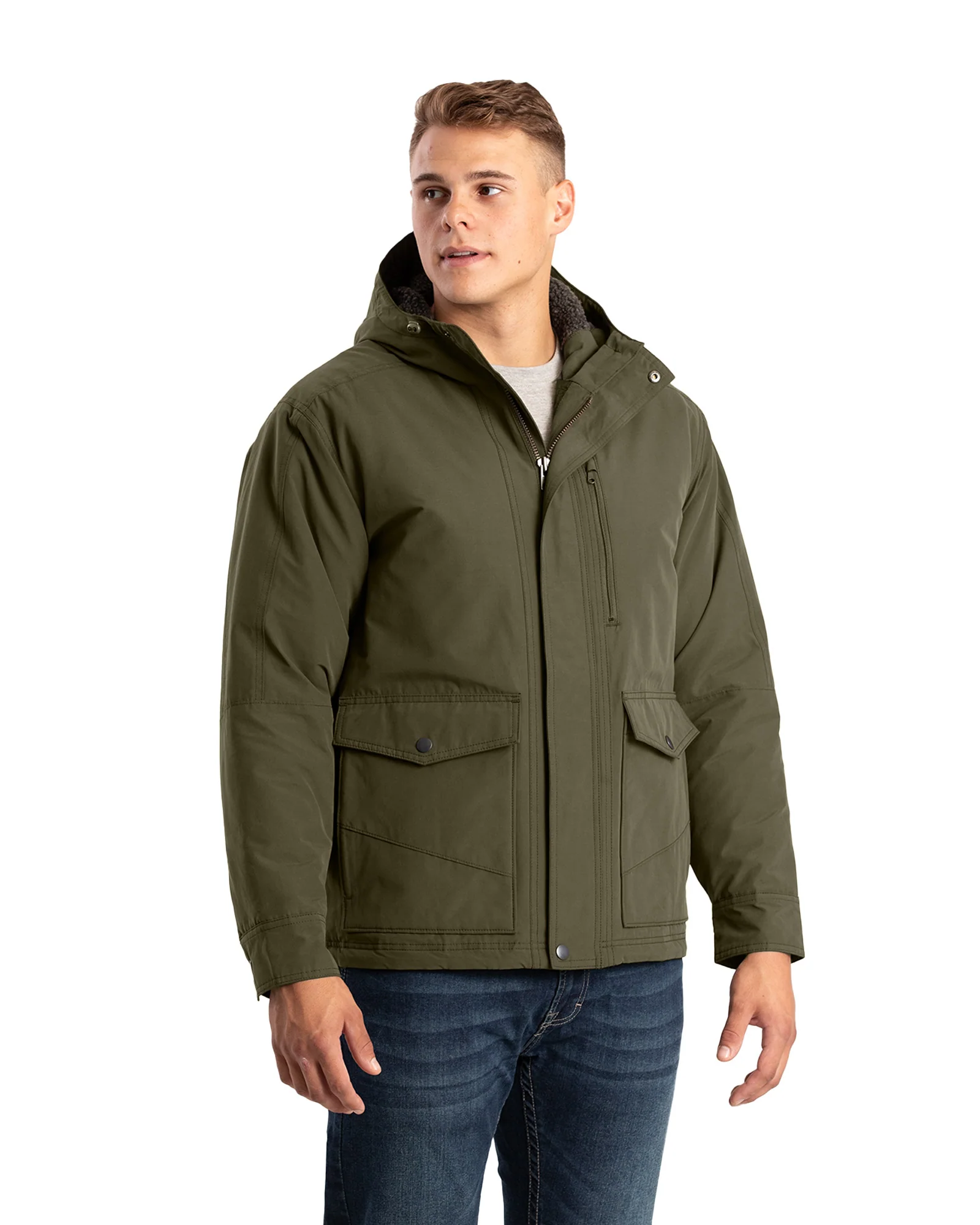 Men's Quilt-Lined Micro-Duck Hooded Work Coat