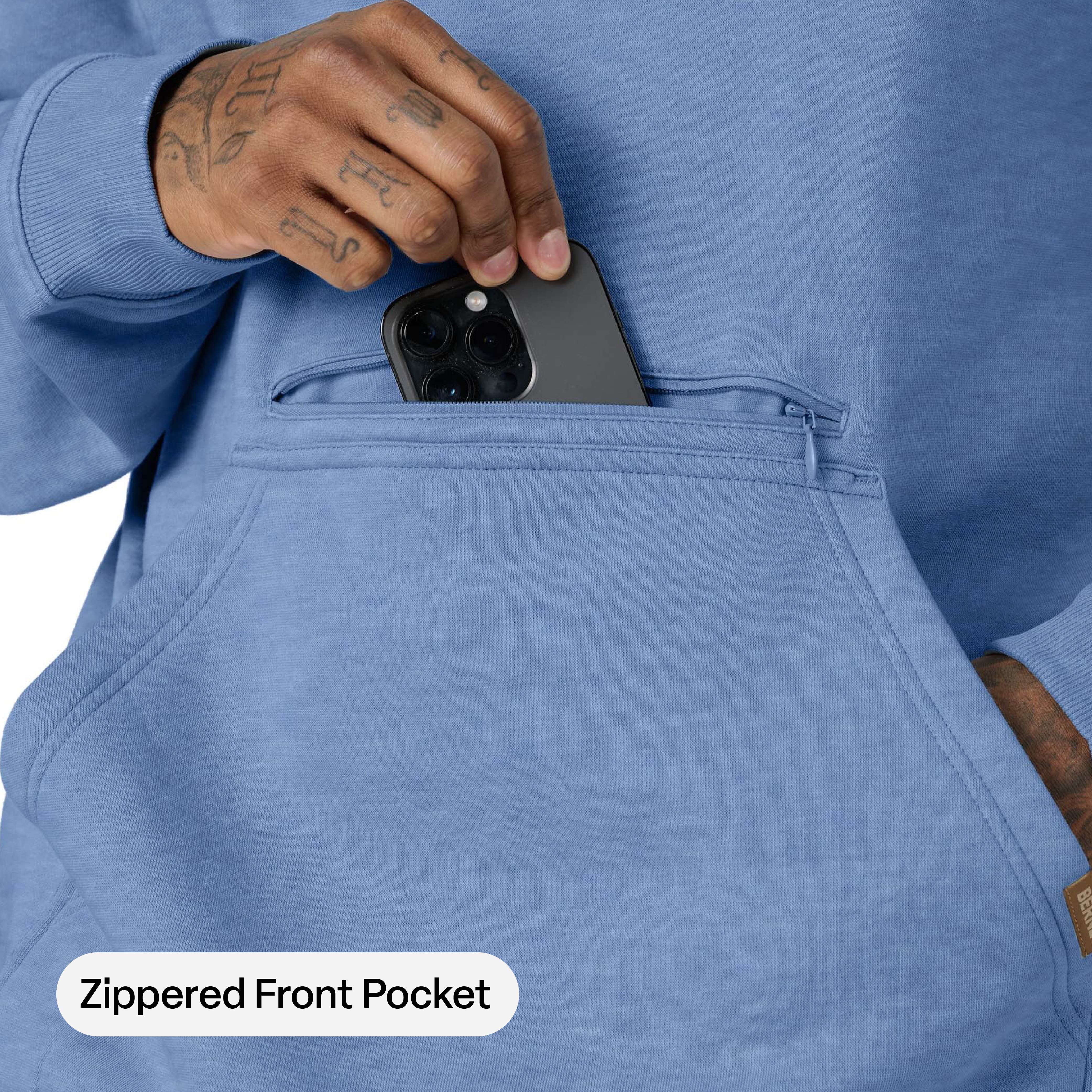 Men's Zippered Pocket Hooded Pullover Sweatshirt - Image 6